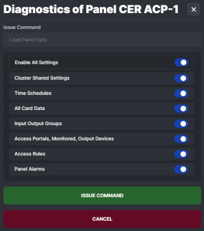 Panel Settings > Load Data screen